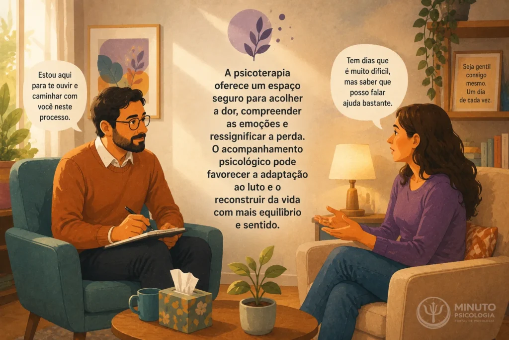 Psicólogo conversando com uma pessoa durante sessão de psicoterapia.